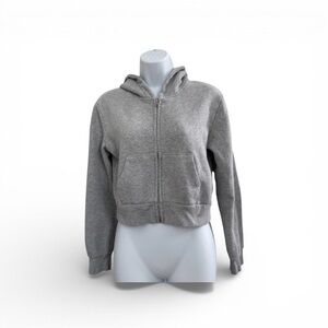 Brandy Melville Heather Gray Cropped Zip-Up Hoodie